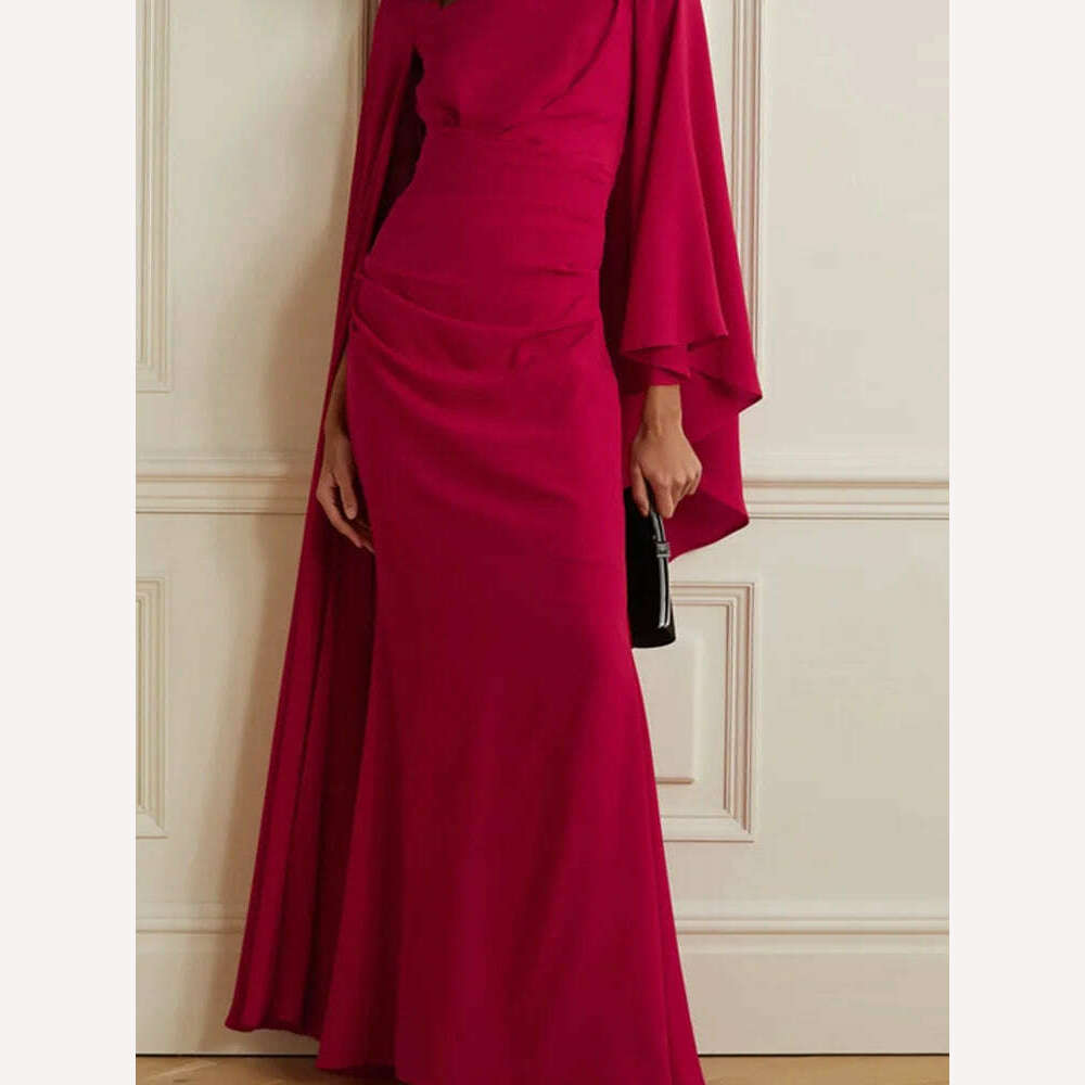 VKBN News Party Evening Dresses Women Casual Lantern Sleeve Wine Red Diagonal Collar Banquet Maxi Wedding Dresses for Female - KIMLUD