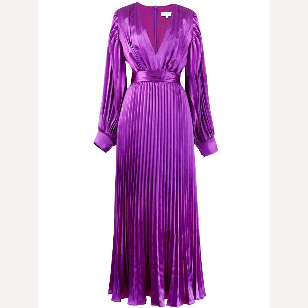 KIMLUD, VKBN Spring Summer News Evening Dresses Full Lantern Sleeve Purple Occasion Stylish Design Banquet Draped Dress, KIMLUD Womens Clothes