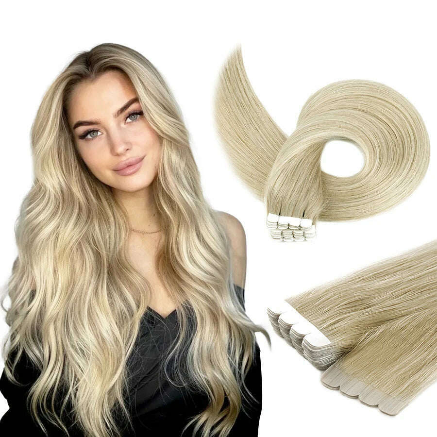 KIMLUD, Vlasy 12‘’-20‘’ Mini Tape in Human Hair Extensions 100% Real Straight Remy Human Hair Skin Weft Adhesive Tape Ins For Woman, KIMLUD Womens Clothes