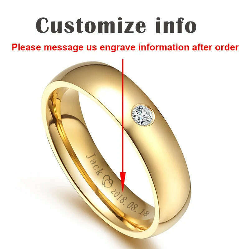 KIMLUD, Vnox Classic Wedding Rings for Women Men Gold Color Stainless Steel Couple Band Anniversary Personalized Name Lovers Gift, Personalize Women / 8, KIMLUD APPAREL - Womens Clothes