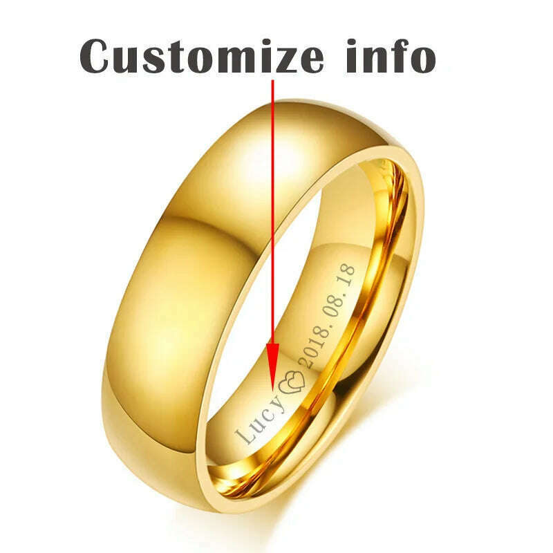 KIMLUD, Vnox Classic Wedding Rings for Women Men Gold Color Stainless Steel Couple Band Anniversary Personalized Name Lovers Gift, Personalize Men / 14, KIMLUD APPAREL - Womens Clothes