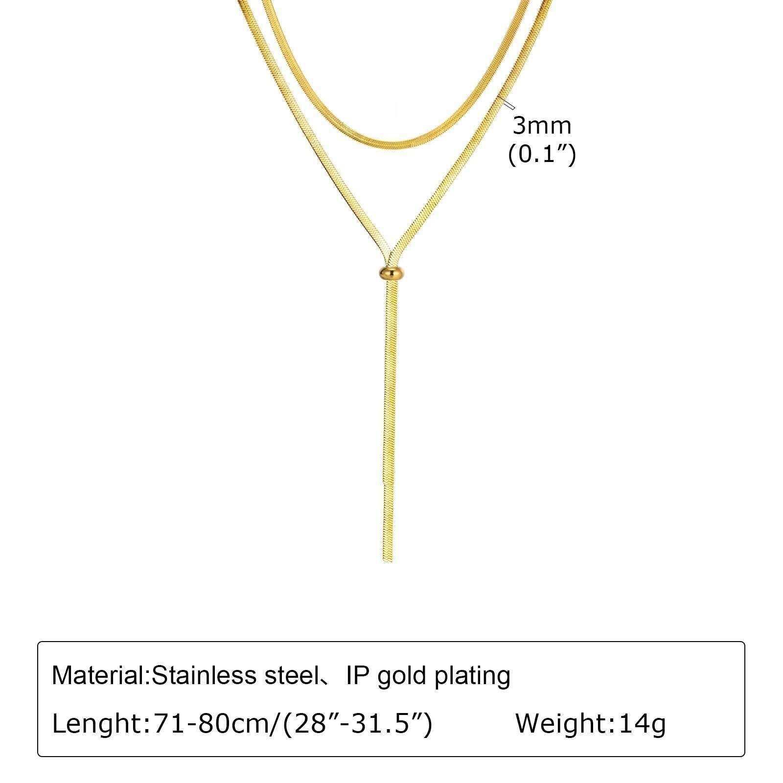 Vnox Layering Necklaces for Women, Gold Color Sexy Y Necklaces, Stainless Steel Rosary Chain, Layered Beads Choker - KIMLUD