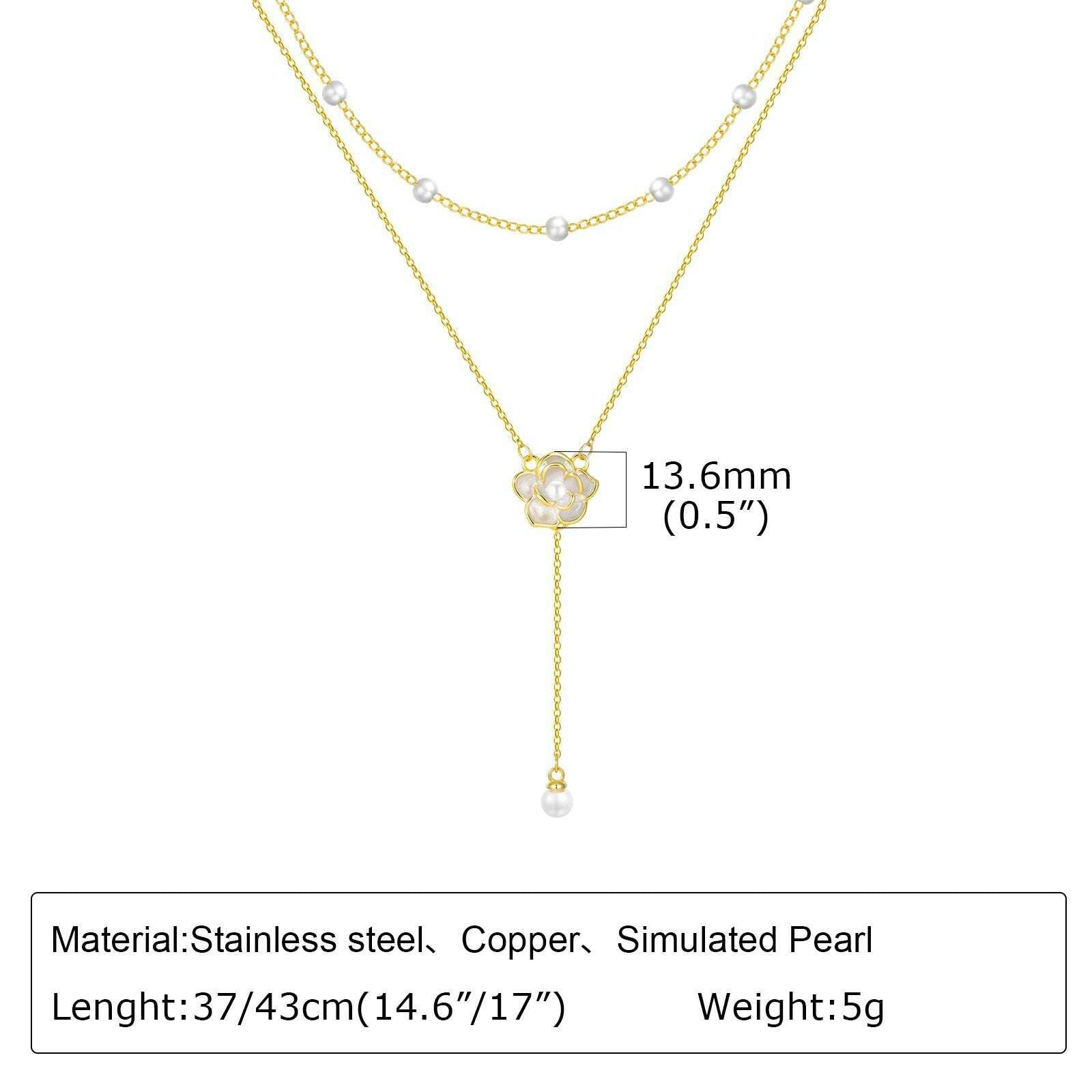 Vnox Layering Necklaces for Women, Gold Color Sexy Y Necklaces, Stainless Steel Rosary Chain, Layered Beads Choker - KIMLUD