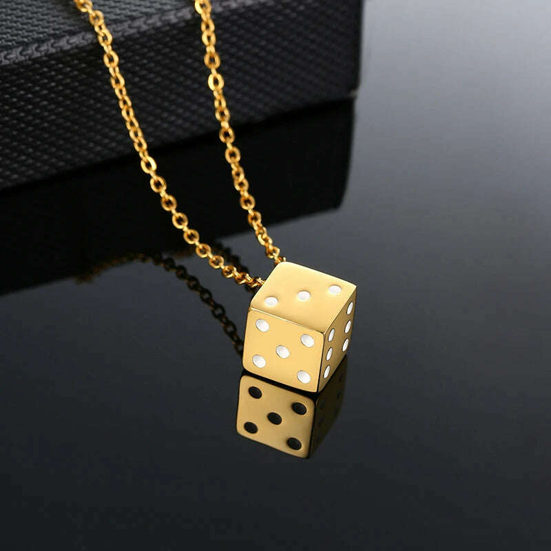 KIMLUD, Vnox Men's Cool Cube Dice Style Necklaces Stainless Steel Male Lucky Gifts for Him Jewelry, Gold Color, KIMLUD APPAREL - Womens Clothes