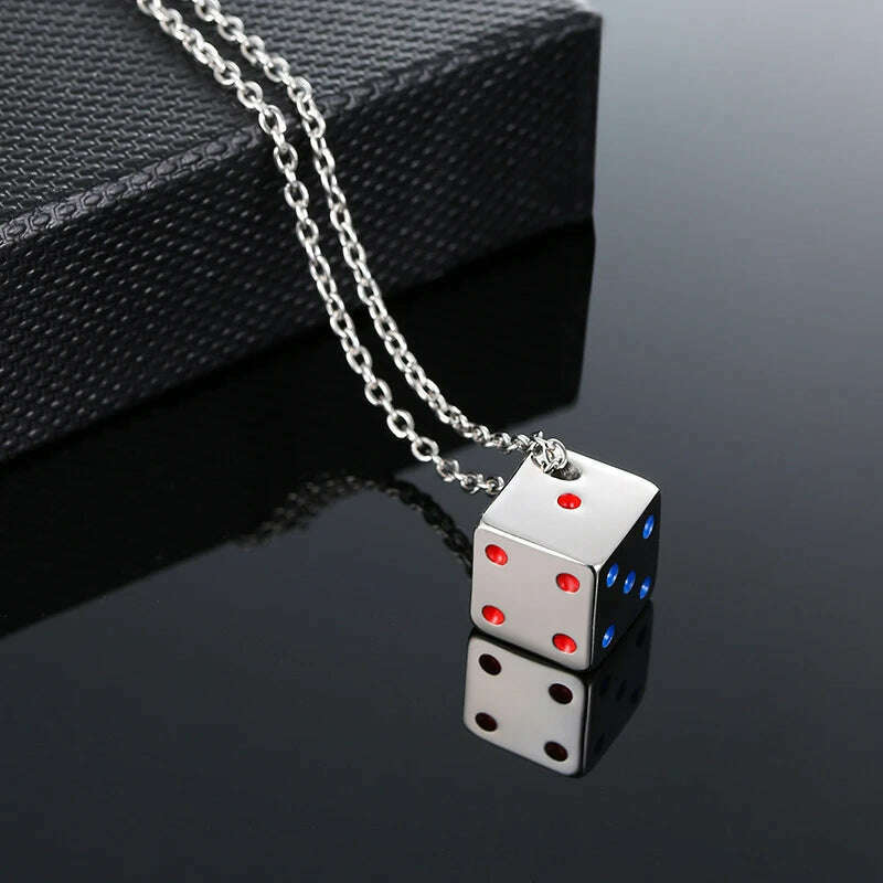 KIMLUD, Vnox Men's Cool Cube Dice Style Necklaces Stainless Steel Male Lucky Gifts for Him Jewelry, Silver Color, KIMLUD APPAREL - Womens Clothes