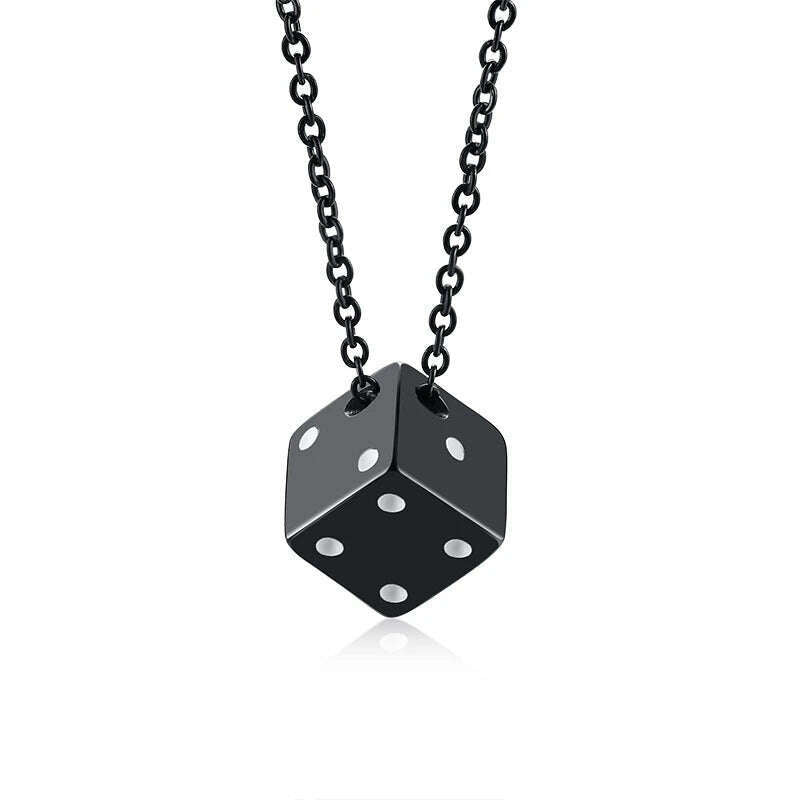 KIMLUD, Vnox Men's Cool Cube Dice Style Necklaces Stainless Steel Male Lucky Gifts for Him Jewelry, Black Color, KIMLUD APPAREL - Womens Clothes