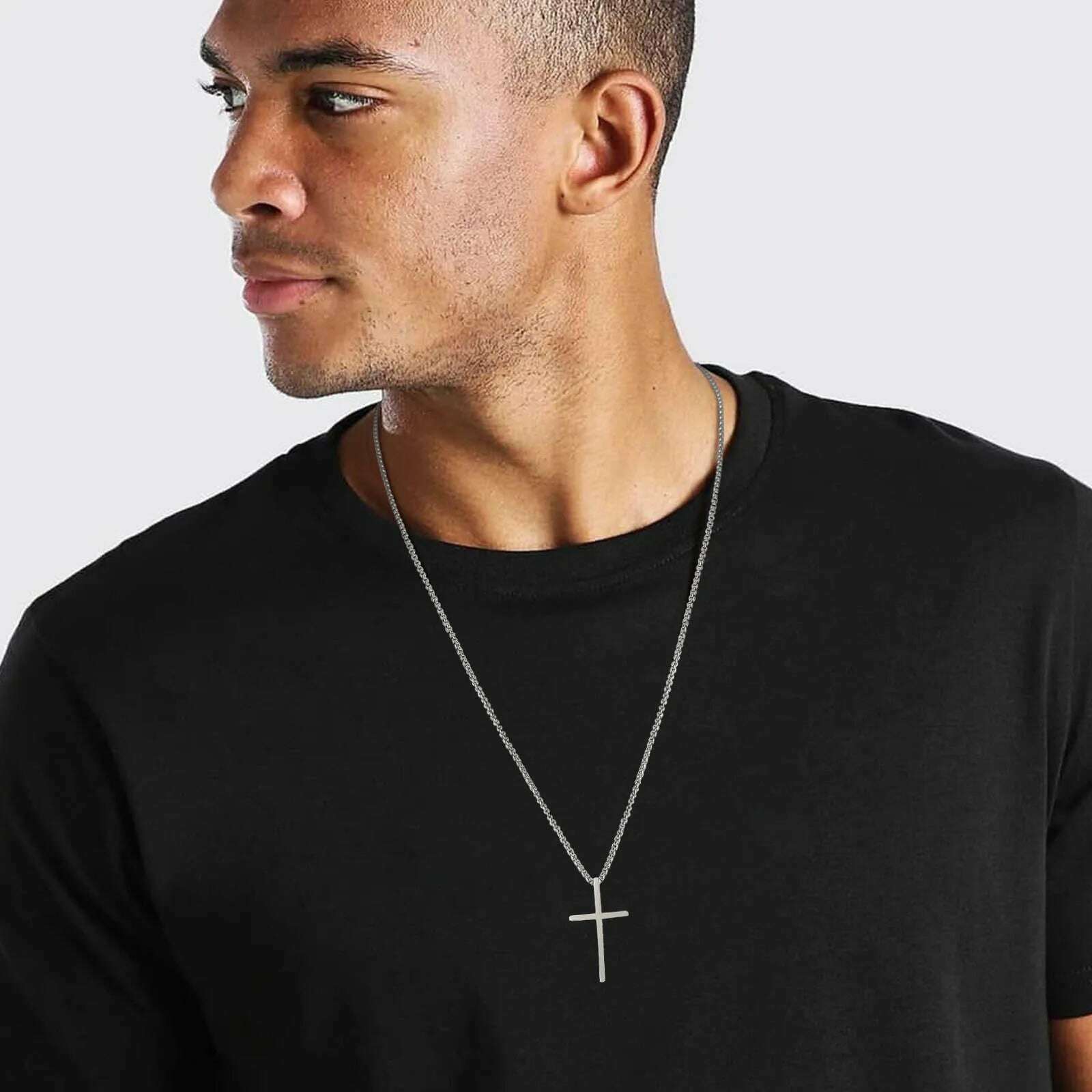 KIMLUD, Vnox Mens Cross Necklaces, Stainless Steel Layered Plain Cross Pendant, Rope Box Chain Necklace, Simple Prayer Jesus Collar, KIMLUD Womens Clothes