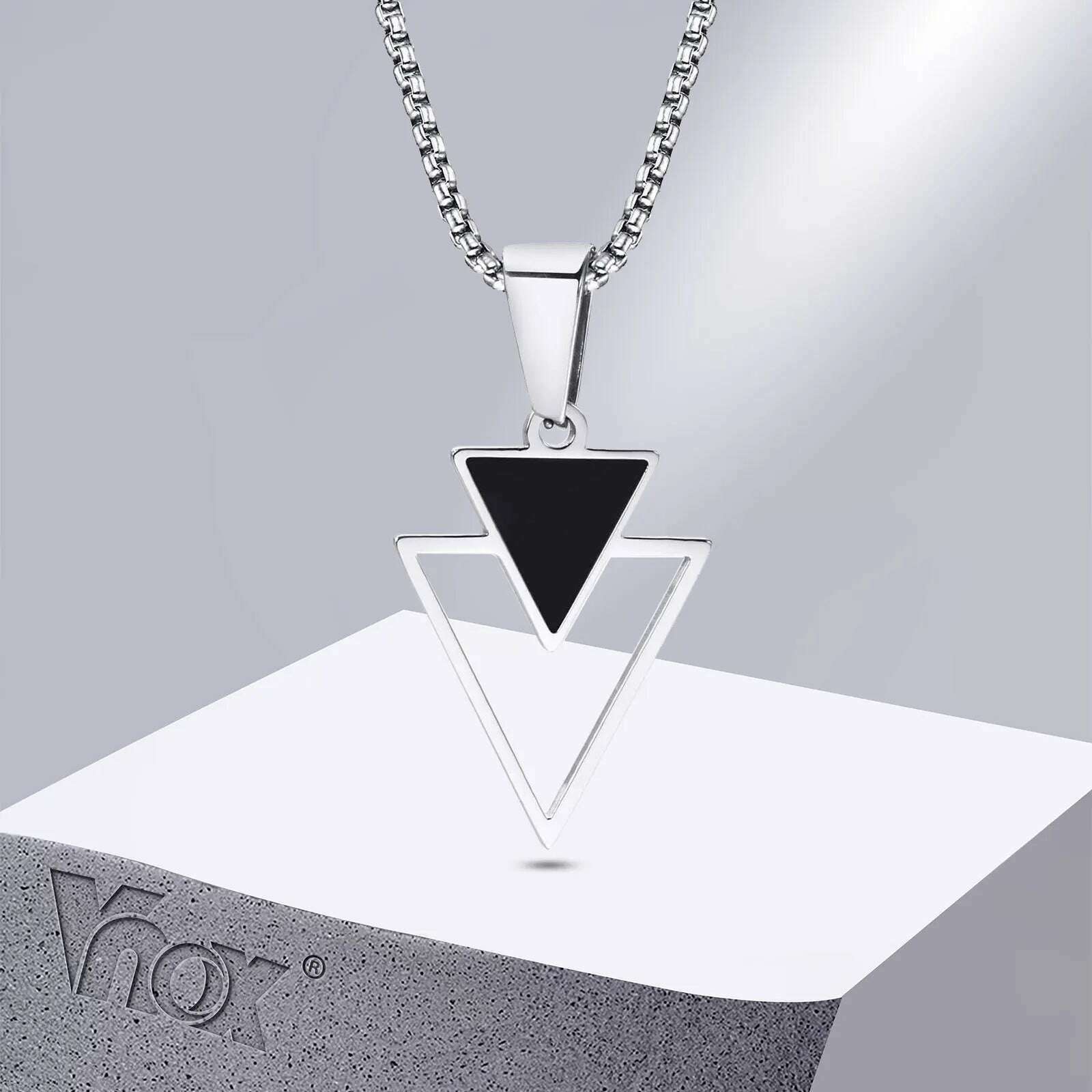 KIMLUD, Vnox New Fashion Triangle Pendant Necklace for Men Boys, Minimalist Stainless Steel Hollow Geometric Collar Male Jewelry Gift, KIMLUD Womens Clothes