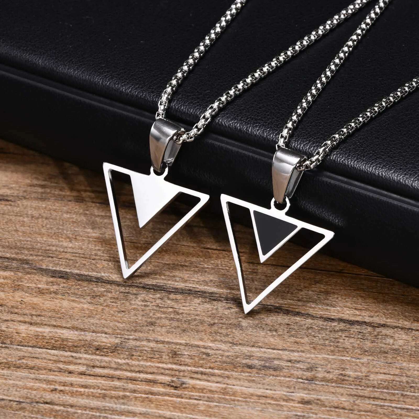 KIMLUD, Vnox New Fashion Triangle Pendant Necklace for Men Boys, Minimalist Stainless Steel Hollow Geometric Collar Male Jewelry Gift, PN-1835S / 70cm, KIMLUD APPAREL - Womens Clothes