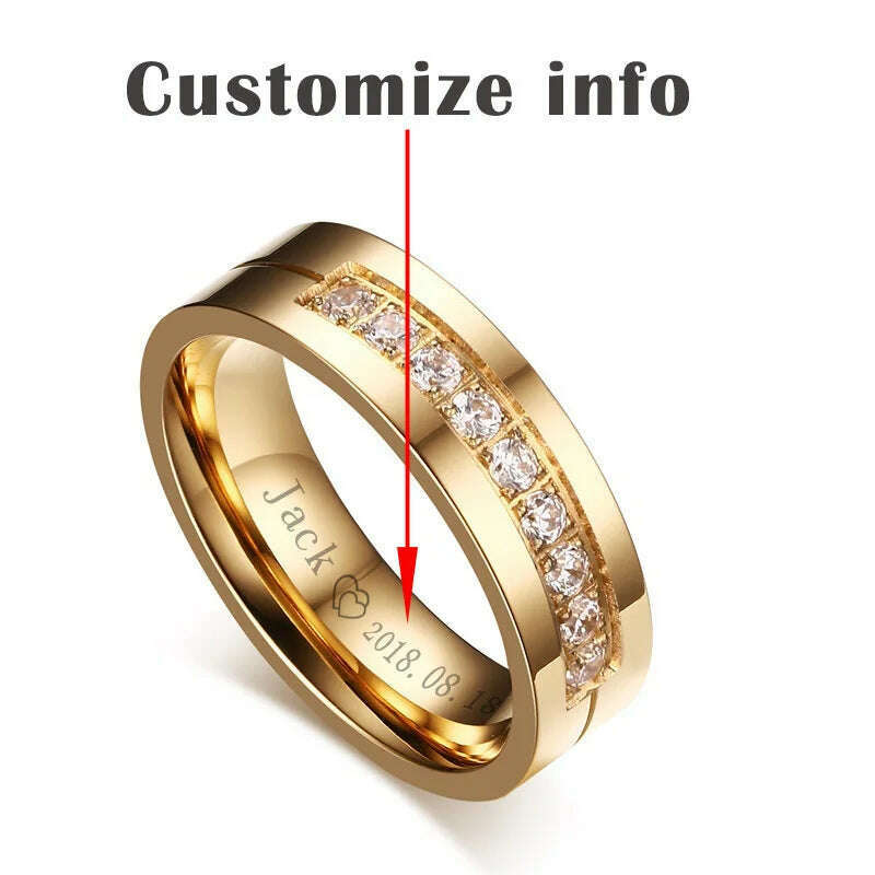 Vnox Trendy Wedding Bands Rings for Women / Men Love Gift Gold-color Stainless Steel CZ Promise Couple Jewelry - KIMLUD