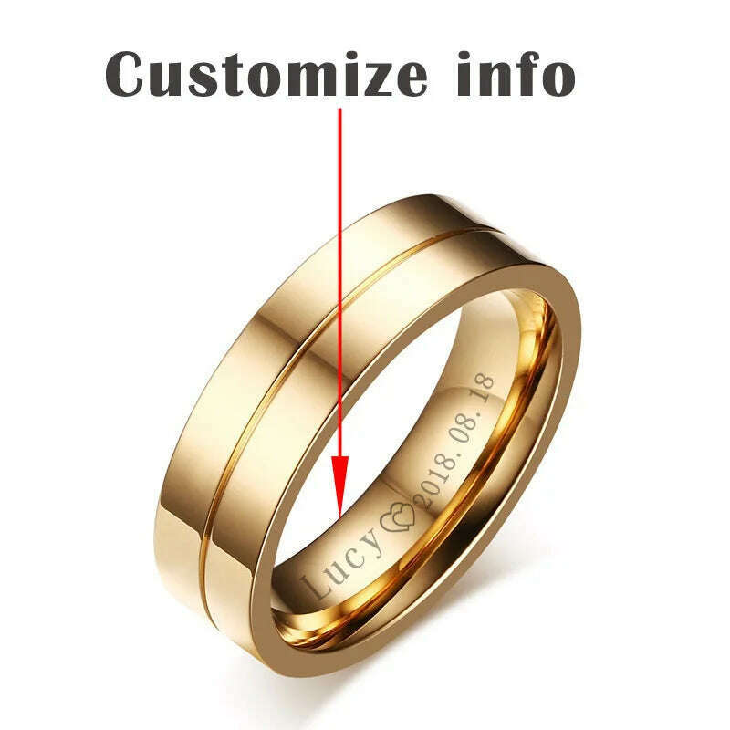 Vnox Trendy Wedding Bands Rings for Women / Men Love Gift Gold-color Stainless Steel CZ Promise Couple Jewelry - KIMLUD