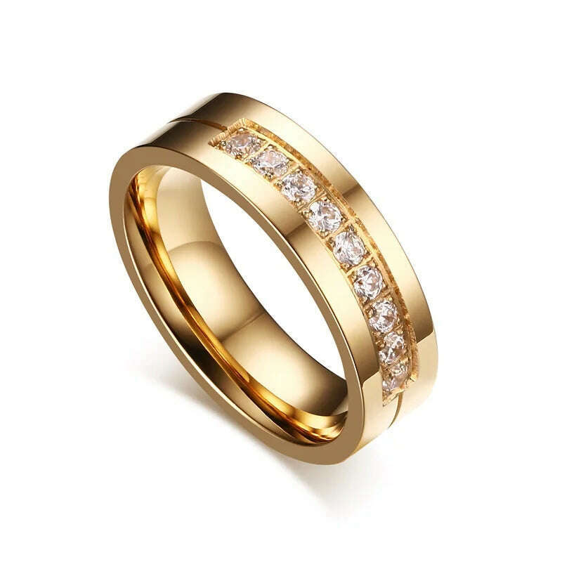 Vnox Trendy Wedding Bands Rings for Women / Men Love Gift Gold-color Stainless Steel CZ Promise Couple Jewelry - KIMLUD