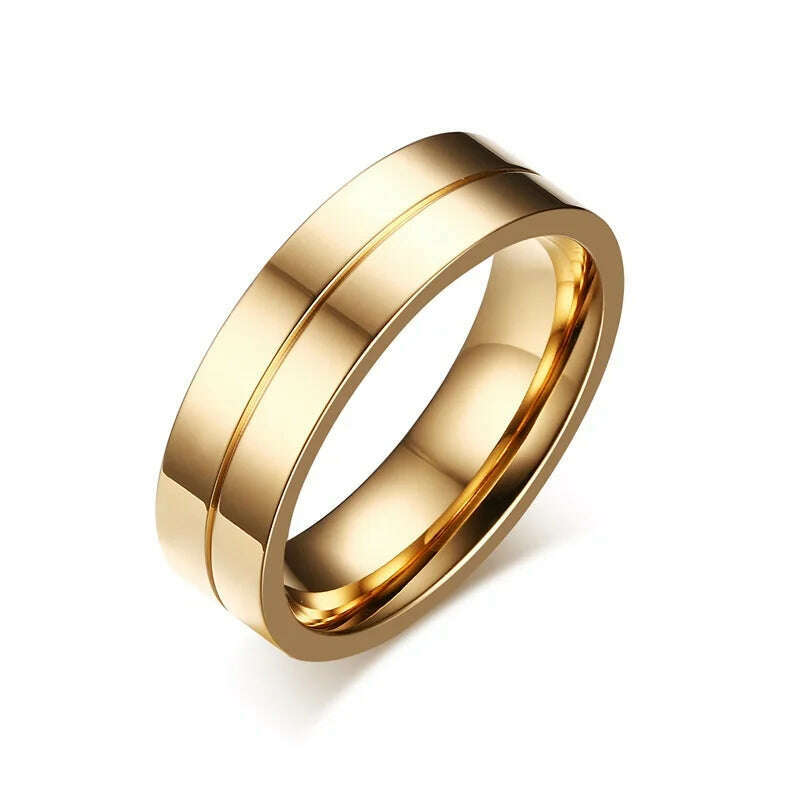 Vnox Trendy Wedding Bands Rings for Women / Men Love Gift Gold-color Stainless Steel CZ Promise Couple Jewelry - KIMLUD