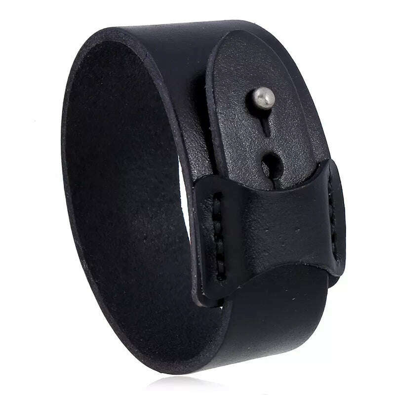 KIMLUD, VOQ Punk Geometric Design Black with Brown Genuine Leather Wristband Cuff Bracelet for Unisex Jewelry Creative Gifts pulseras, Black, KIMLUD APPAREL - Womens Clothes