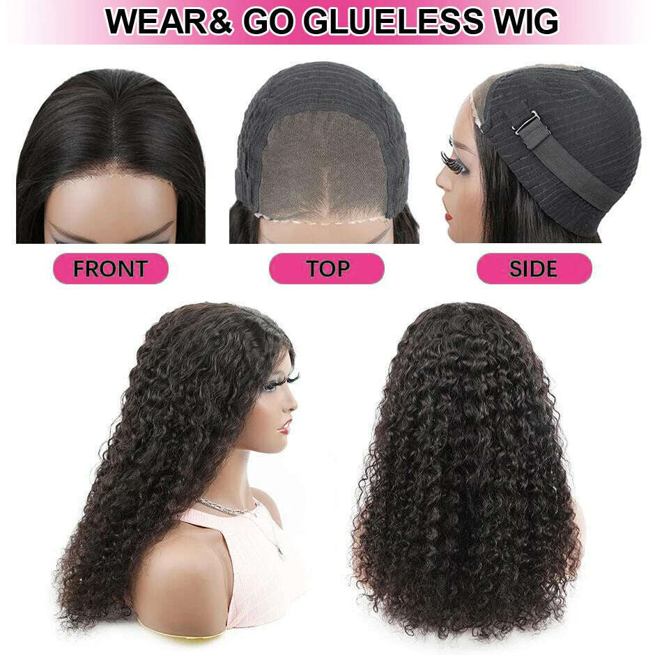 Water Wave Glueless Wig Pre-Cut HD Lace Wig 180% Pre-Plucked Natural Wave Glueless Curly Human Hair Wigs For Women - KIMLUD