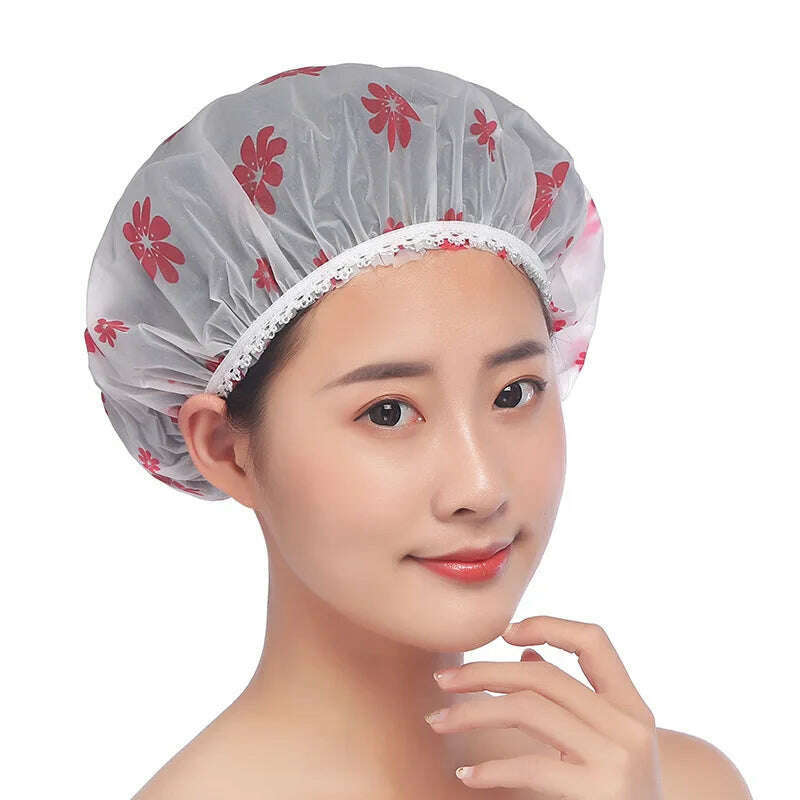 Waterproof Bath Hat Thickened Waterproof and Oil Fume Cap Women Spa Hair Salon Supplies Shower Cap Bathroom Caps Accessories - KIMLUD