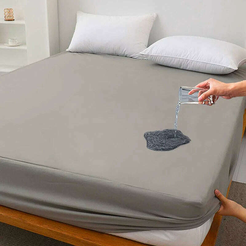 Waterproof Bed Fitted Sheet Soft Breathable Mattress cover Grey Queen/King/Twin/Full - KIMLUD