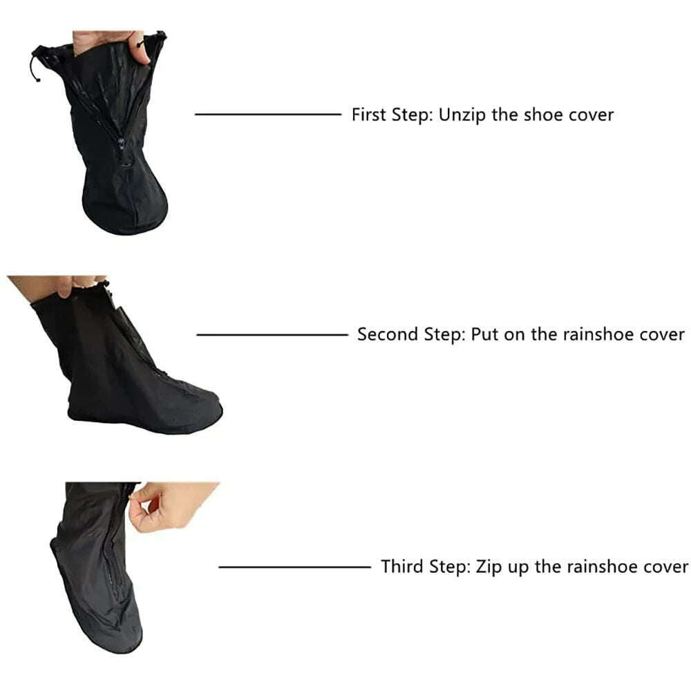 Waterproof Galoshes Shoe Covers Reusable Foldable Not-Slip Raining Shoes Zipper Cycling Outdoor Camping Fishing Garden Travel - KIMLUD