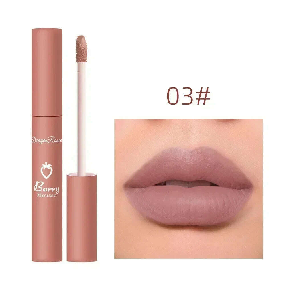 KIMLUD, Waterproof Liquid Lipstick 12 Colors Matte Nude Lip Gloss Brown Pigment Dark Red Lasting Velvet Lipstick Women Makeup Lip Glaze, 03, KIMLUD APPAREL - Womens Clothes