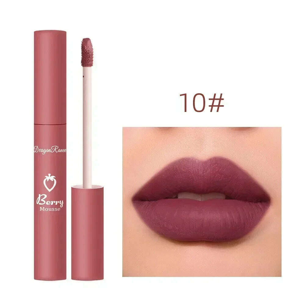 KIMLUD, Waterproof Liquid Lipstick 12 Colors Matte Nude Lip Gloss Brown Pigment Dark Red Lasting Velvet Lipstick Women Makeup Lip Glaze, 10, KIMLUD APPAREL - Womens Clothes