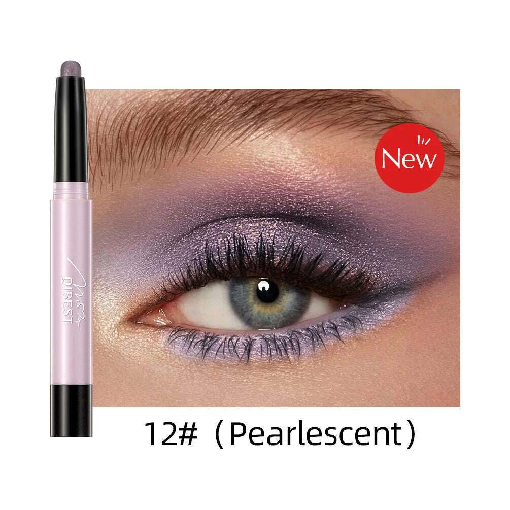 KIMLUD, Waterproof Pearlescent Eyeshadow Pencil Stick 12 Colors Lasting Glitter Shimmer Eye Shadow Pen Eyeliner Stick Eyes Makeup Tools, 12, KIMLUD APPAREL - Womens Clothes