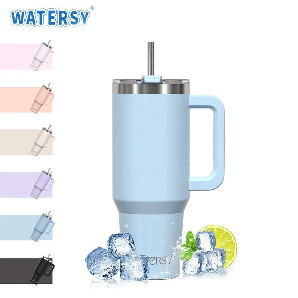 Watersy 40oz/1200ml Tumbler with Handle & Straw Lid Stainless Steel Insulated Cup Keep Cold Thermal Mug Portable Car Travel Cup - KIMLUD