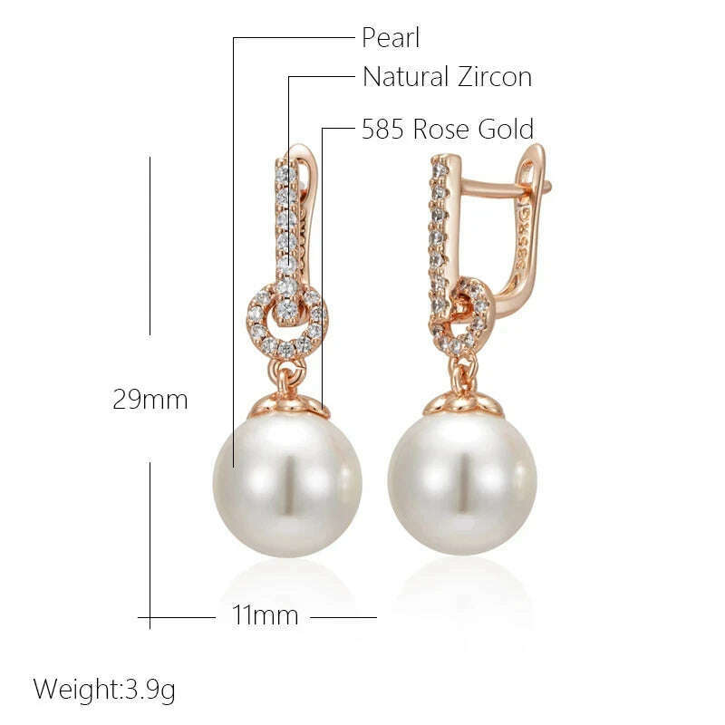 Wbmqda Elegant Pearl Drop Earrings for Women 585 Rose Gold Color With Natural Zircon Luxury Wedding Party Fine Jewelry - KIMLUD