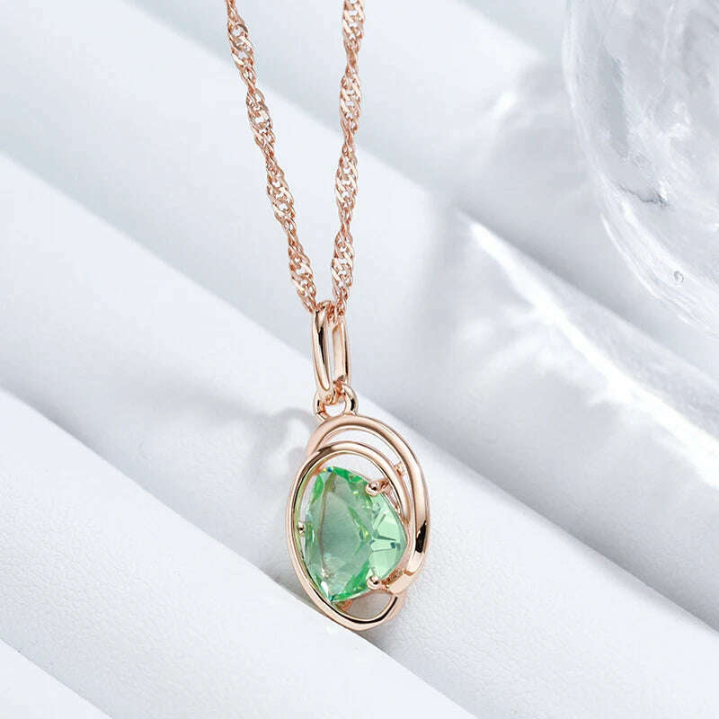 KIMLUD, Wbmqda Geometric Light Green Stone Pendant And Necklace For Women 585 Rose Gold Color Trendy Neck Chain Jewelry, KIMLUD Womens Clothes