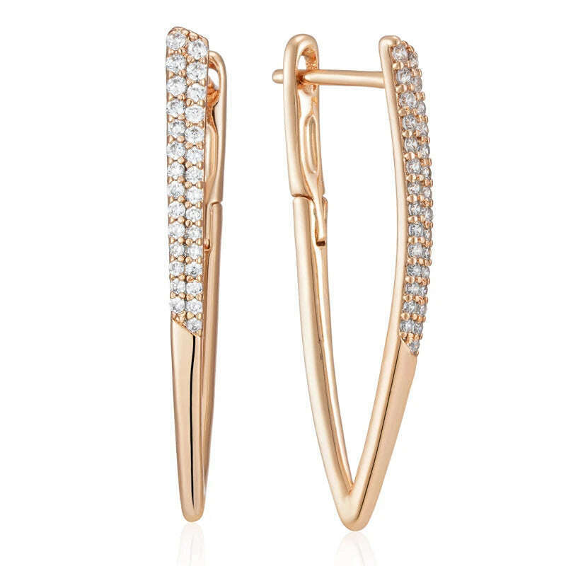 KIMLUD, Wbmqda Luxury Fashion V Shape Drop Earrings For Women 585 Rose Gold Color With White Natural Zircon Wedding Party Best Jewelry, ROSE GOLD COLOR, KIMLUD APPAREL - Womens Clothes