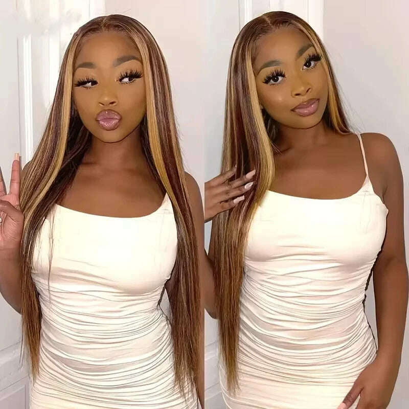 KIMLUD, Wear Go Glueless 4/27 Highlight Straight Pre Cut 4x6 Glueless Wig Human Hair Pre plucked Brazilian Remy Hair Wigs Ready To Wear, KIMLUD Womens Clothes