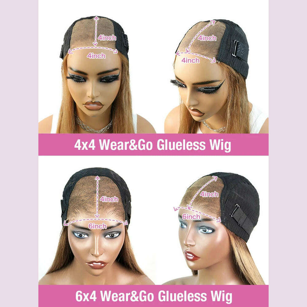 KIMLUD, Wear Go Glueless 4/27 Highlight Straight Pre Cut 4x6 Glueless Wig Human Hair Pre plucked Brazilian Remy Hair Wigs Ready To Wear, KIMLUD Womens Clothes