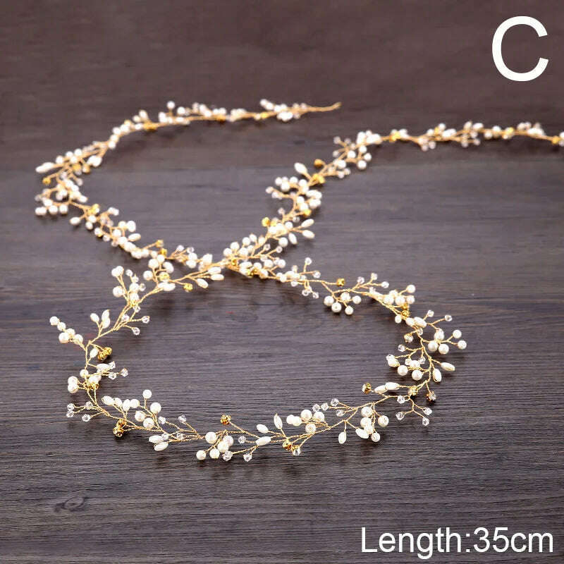 KIMLUD, Wedding Crystal Pearl Headband Bridal Vine Hair Accessories Crown Headpiece Women Hair Belt Ornaments Handmade Headdress Jewelry, KIMLUD Womens Clothes