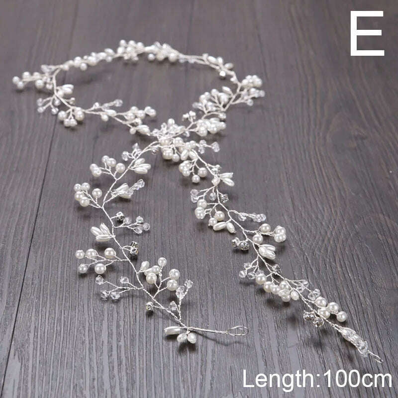 KIMLUD, Wedding Crystal Pearl Headband Bridal Vine Hair Accessories Crown Headpiece Women Hair Belt Ornaments Handmade Headdress Jewelry, KIMLUD Womens Clothes