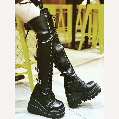 KIMLUD, Wedges Long Boots for Women Autumn Winter Over-the-knee Boots Cosplay High Platform Women Boots New High Heel Gothic Botas Altas, KIMLUD Womens Clothes