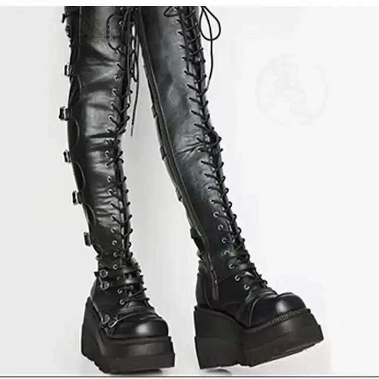 Wedges Long Boots for Women Autumn Winter Over-the-knee Boots Cosplay High Platform Women Boots New High Heel Gothic Botas Altas - KIMLUD