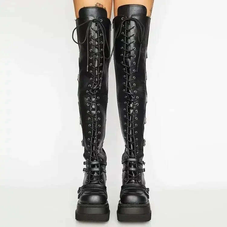 KIMLUD, Wedges Long Boots for Women Autumn Winter Over-the-knee Boots Cosplay High Platform Women Boots New High Heel Gothic Botas Altas, KIMLUD Womens Clothes