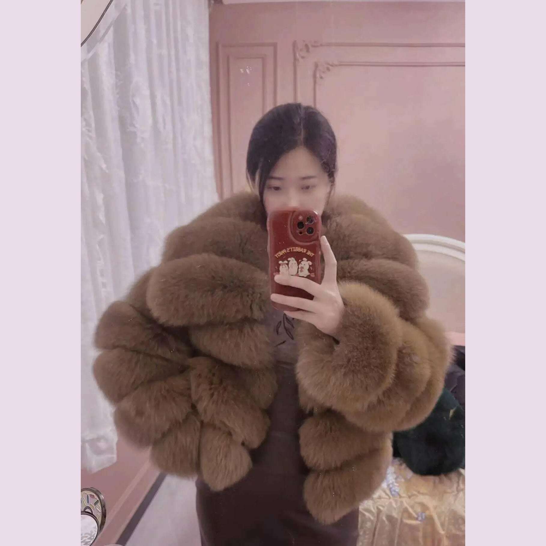 KIMLUD, Whole leather fox fur coat short style young women's new coat, Brown / XS, KIMLUD APPAREL - Womens Clothes