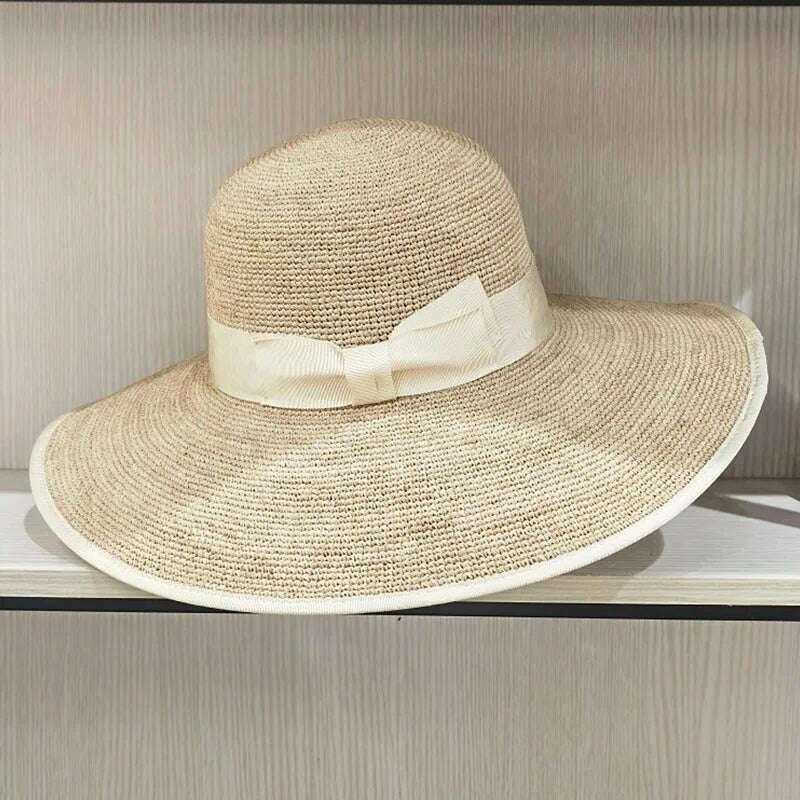 Wide Brim Summer Hats Elegant Raffia Straw Hats with Bowknot Women Sun Hat Female Hat - KIMLUD