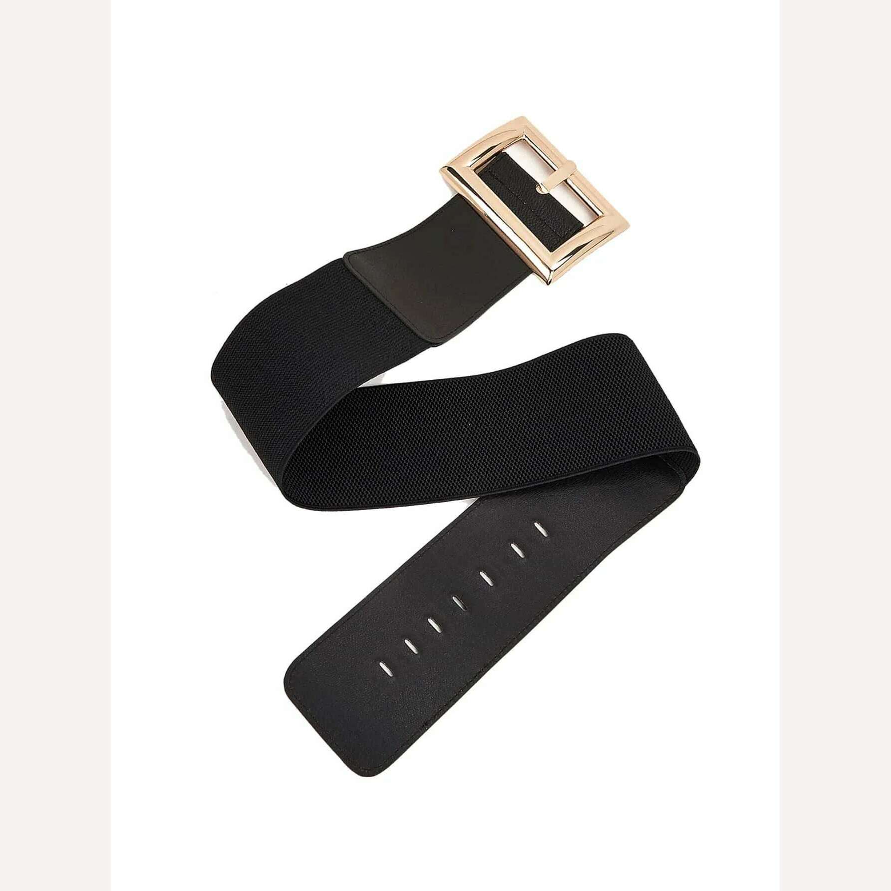 Wide Square Buckle Women's Elastic Waist Belt To Match Loose Fit Dresses, Coats, Sweaters, Trousers, Skirts - KIMLUD