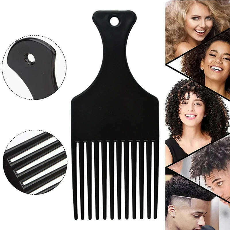 Wide Teeth Brush Pick Comb Fork Hairbrush Insert Hair Pick Comb Plastic Combs For Curly Afro Hair Styling Tools For Women Men - KIMLUD