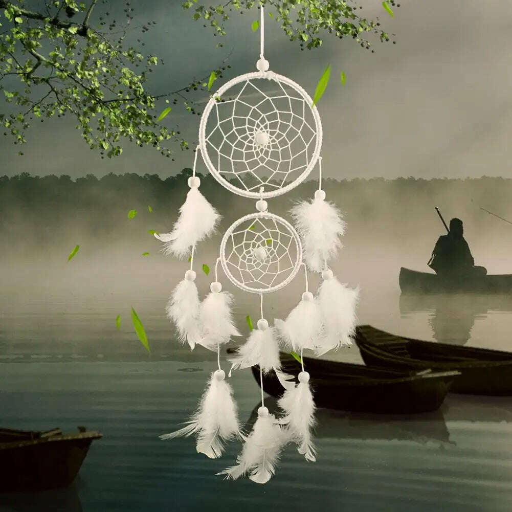 KIMLUD, Wind Chimes Handmade Dream Catcher Net With Feathers Wall Hanging Dreamcatcher Craft Gift Christmas Decoration For Home, CHINA, KIMLUD APPAREL - Womens Clothes