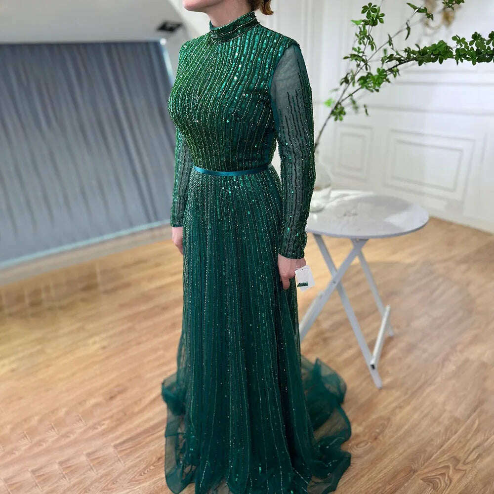 KIMLUD, Wine Red Muslim Luxury Evening Dresses Gowns 2023 A-Line Sparkle Beading For Women Party BLA70991 Serene Hill, green / 16W, KIMLUD APPAREL - Womens Clothes