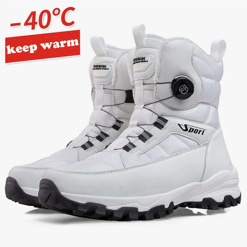 KIMLUD, Winter Boots Men Outdoor Hiking Boots Rotating Button Snow Boots Warm Fur Plush Winter Men Shoes Waterproof Ankle Shoes Male, KIMLUD Womens Clothes