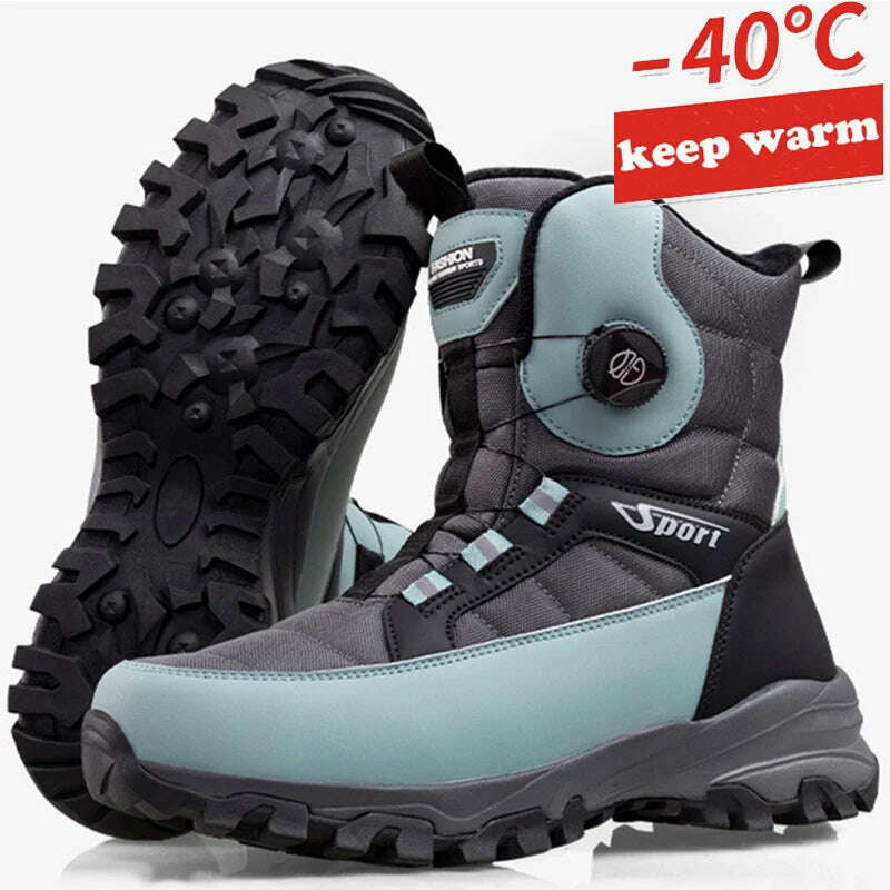 Winter Boots Men Outdoor Hiking Boots Rotating Button Snow Boots Warm Fur Plush Winter Men Shoes Waterproof Ankle Shoes Male - KIMLUD