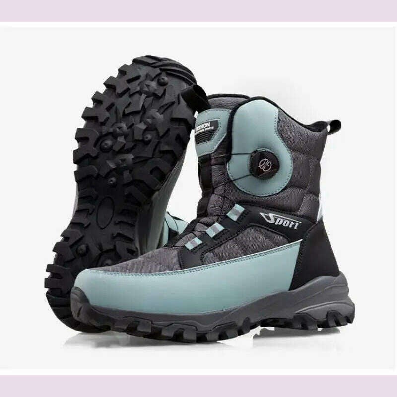 Winter Boots Men Outdoor Hiking Boots Rotating Button Snow Boots Warm Fur Plush Winter Men Shoes Waterproof Ankle Shoes Male - KIMLUD