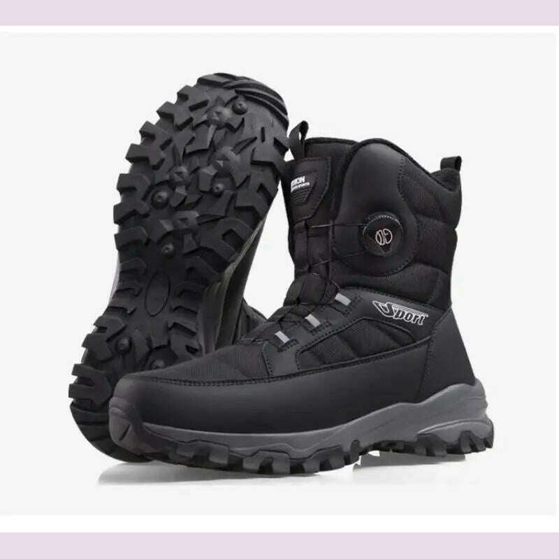 Winter Boots Men Outdoor Hiking Boots Rotating Button Snow Boots Warm Fur Plush Winter Men Shoes Waterproof Ankle Shoes Male - KIMLUD