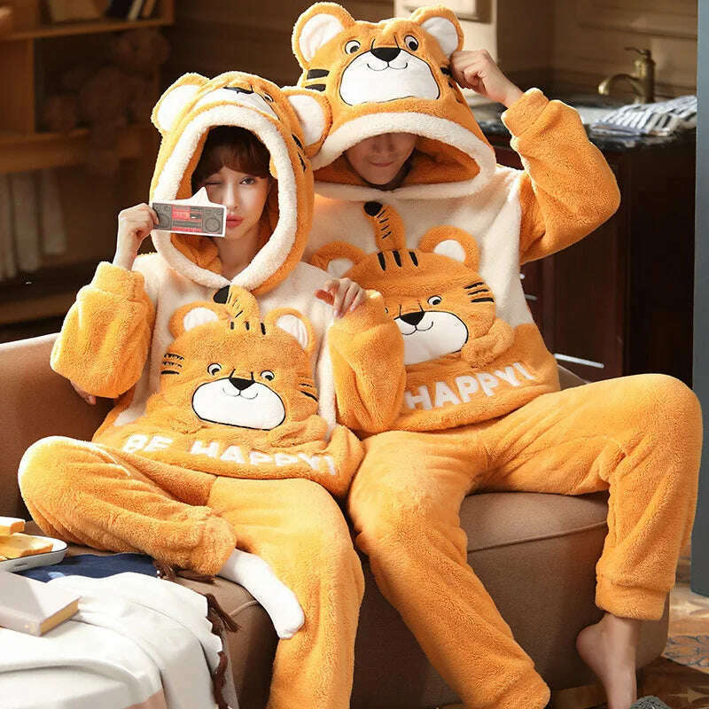 KIMLUD, Winter Couples Pajama Sets Women Men Pyjamas Hoodies Sleepwear Thicken Soft Warm Cartoon Cat Lovely Lovers Pijamas Suit, C / WOMEN-M, KIMLUD APPAREL - Womens Clothes