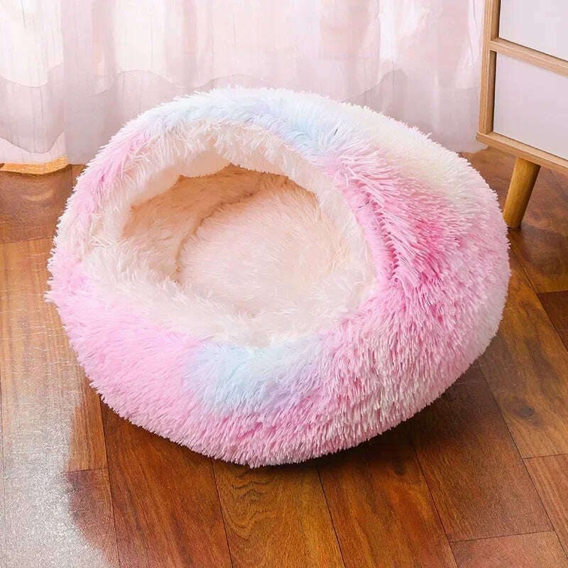 winter dog Plush Round Bed Pet Mattress Warm Soft Comfortable Basket Cat Dog Sleeping Bag Nest for Small Dogs Medium dogs cat - KIMLUD