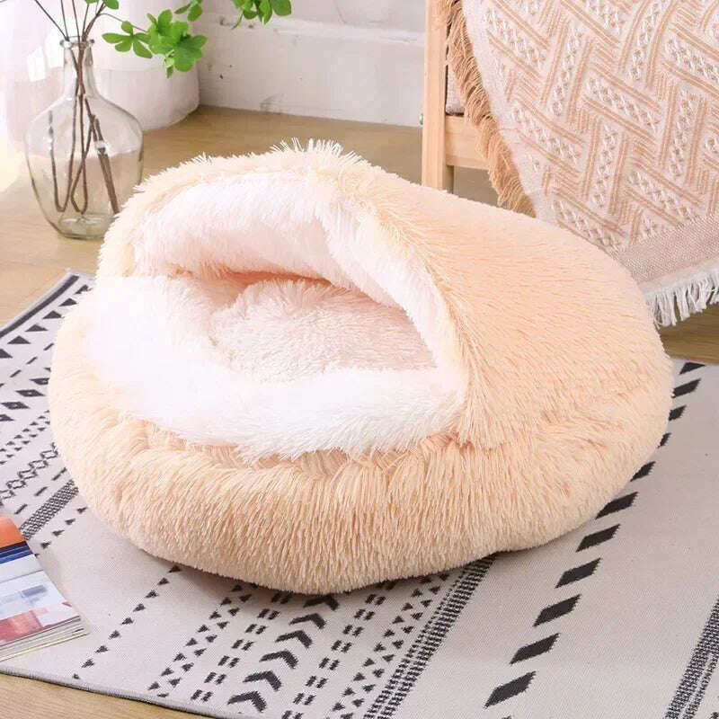 KIMLUD, winter dog Plush Round Bed Pet Mattress Warm Soft Comfortable Basket Cat Dog Sleeping Bag Nest for Small Dogs Medium dogs cat, champagne / 50cm (0-5kg), KIMLUD APPAREL - Womens Clothes