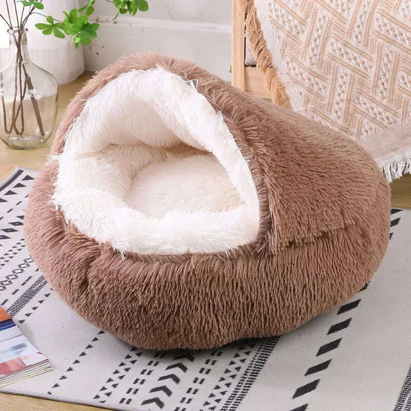 KIMLUD, winter dog Plush Round Bed Pet Mattress Warm Soft Comfortable Basket Cat Dog Sleeping Bag Nest for Small Dogs Medium dogs cat, light brown / 50cm (0-5kg), KIMLUD APPAREL - Womens Clothes